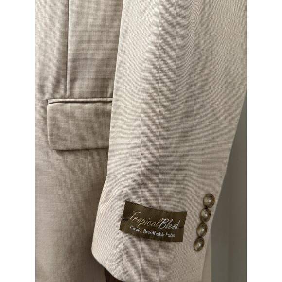 JoS. A. Bank Tan Suit 43L x 37 Pleat Wool Blend Houndstooth Tropical NWT $595 - Picture 3 of 8